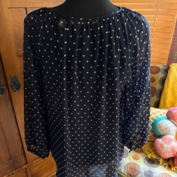 Lauren Conrad Sheer Navy Blue Heart Blouse Size Medium - Picture 4 of 8